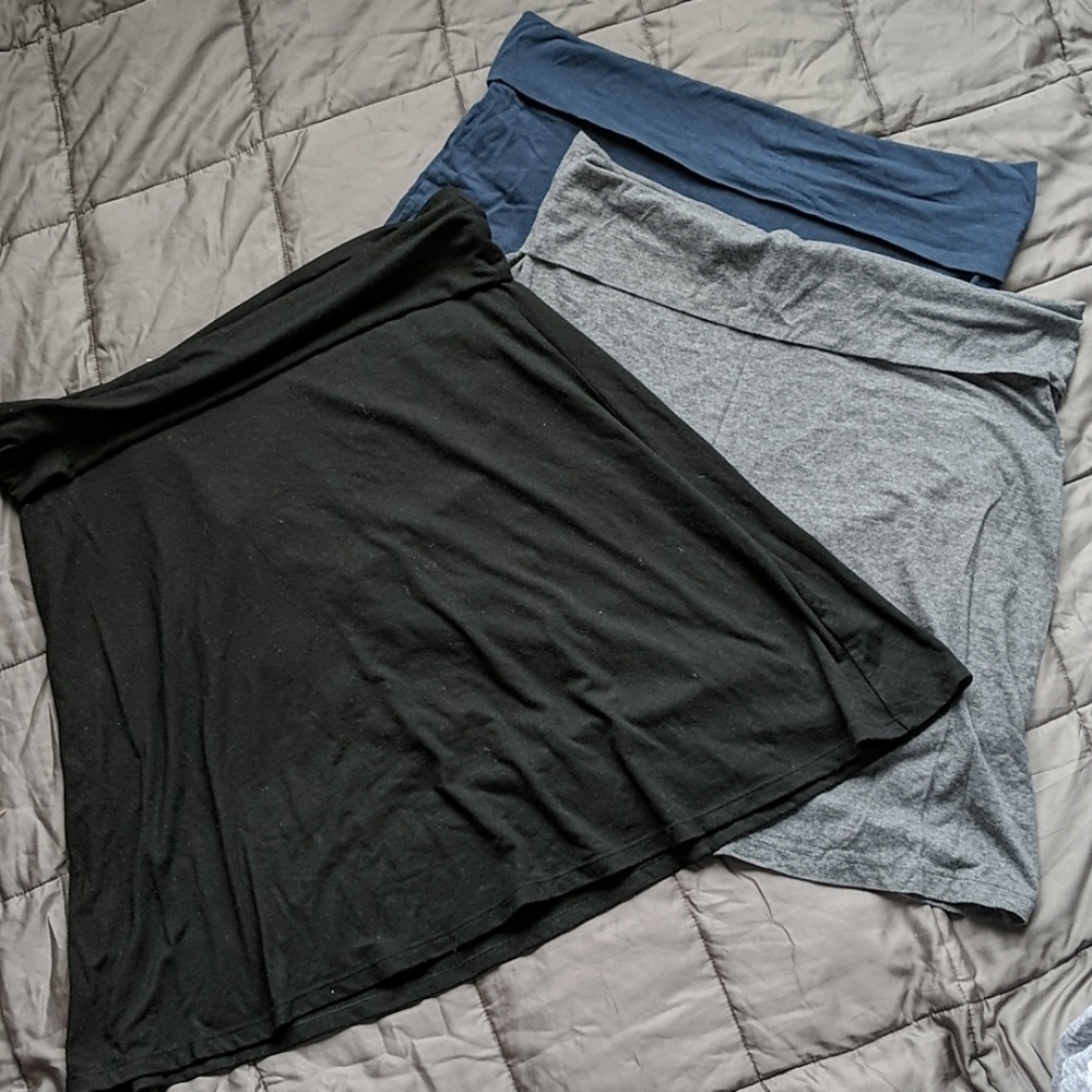 Three t-shirt skirts (black, navy,  & gray)